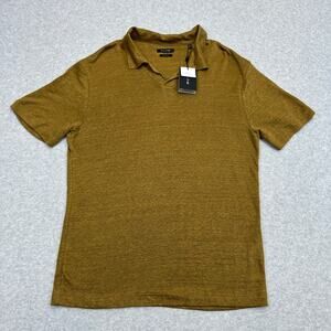 Porter & Ash Linen Polo Shirt Mens S Mustard Gold Short Sleeve Pullover V-neck